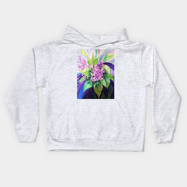 Lilacs watercolour painting with psychedelic background Kids Hoodie by esvb